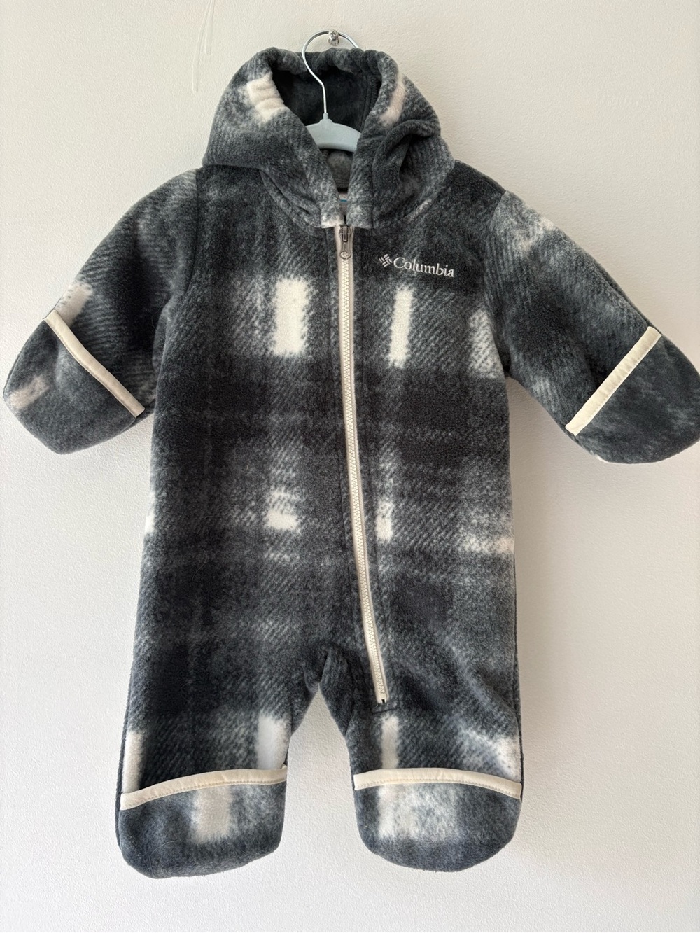 Columbia Baby Gray Plaid Fleece Suit One-Piece Hooded Bunting